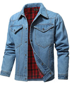 Flannel Lined Button Front Denim Shirt Jacket for Men | Cool Weather