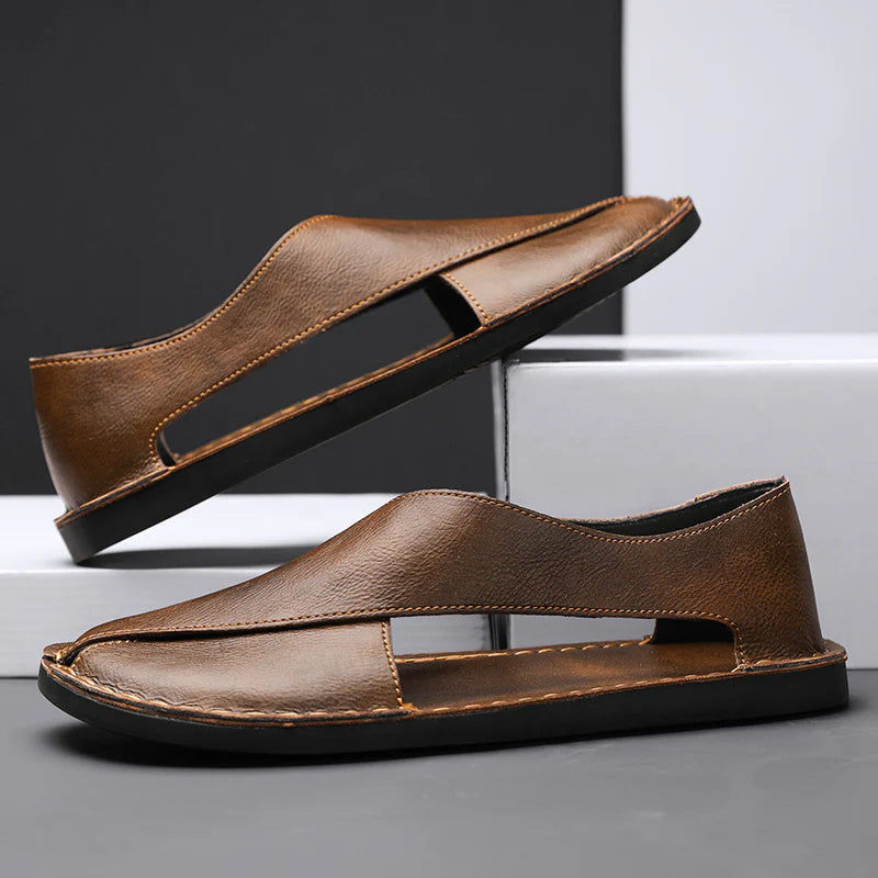 Lorenzo Vitali Cross Front Leather Sandals