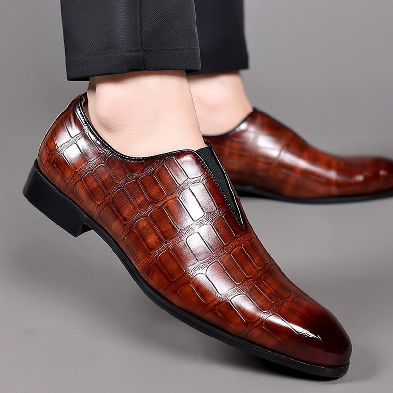 Lorenzo Vitali Glossy Croc-Texture Loafers