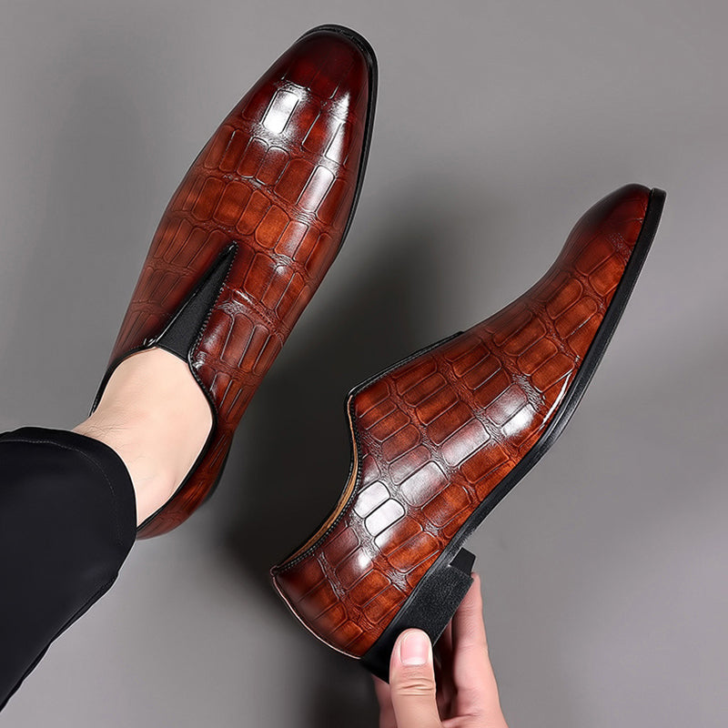 Lorenzo Vitali Glossy Croc-Texture Loafers