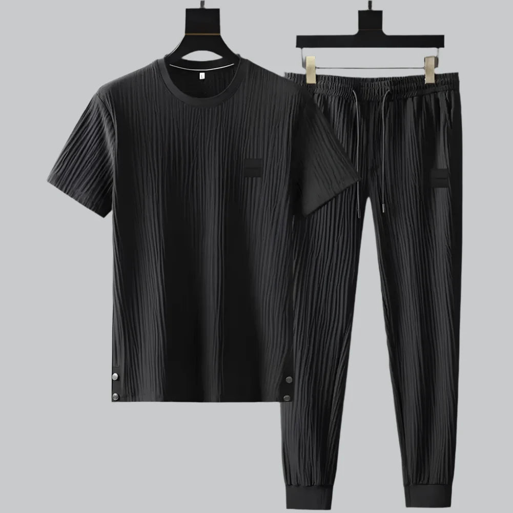 Pleated Texture Top and Jogger Lounge Set for Men | Relaxed Wear
