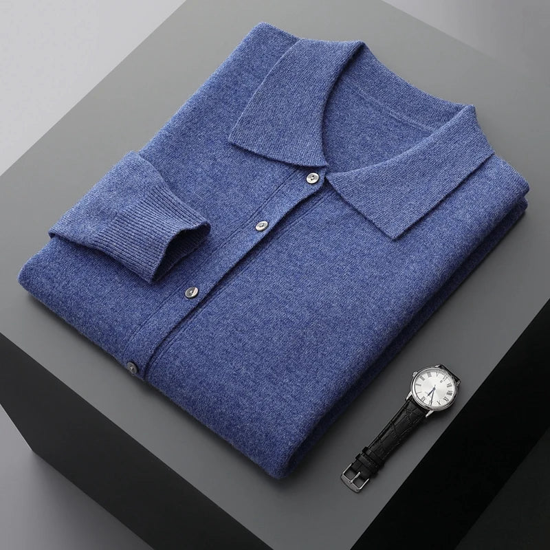 Merino Wool Button Down Polo Collar Sweater for Men | Smart Casual Wear