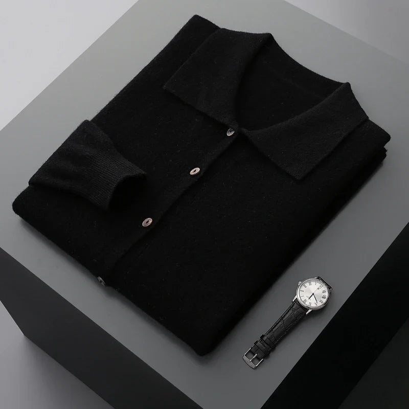 Merino Wool Button Down Polo Collar Sweater for Men | Smart Casual Wear