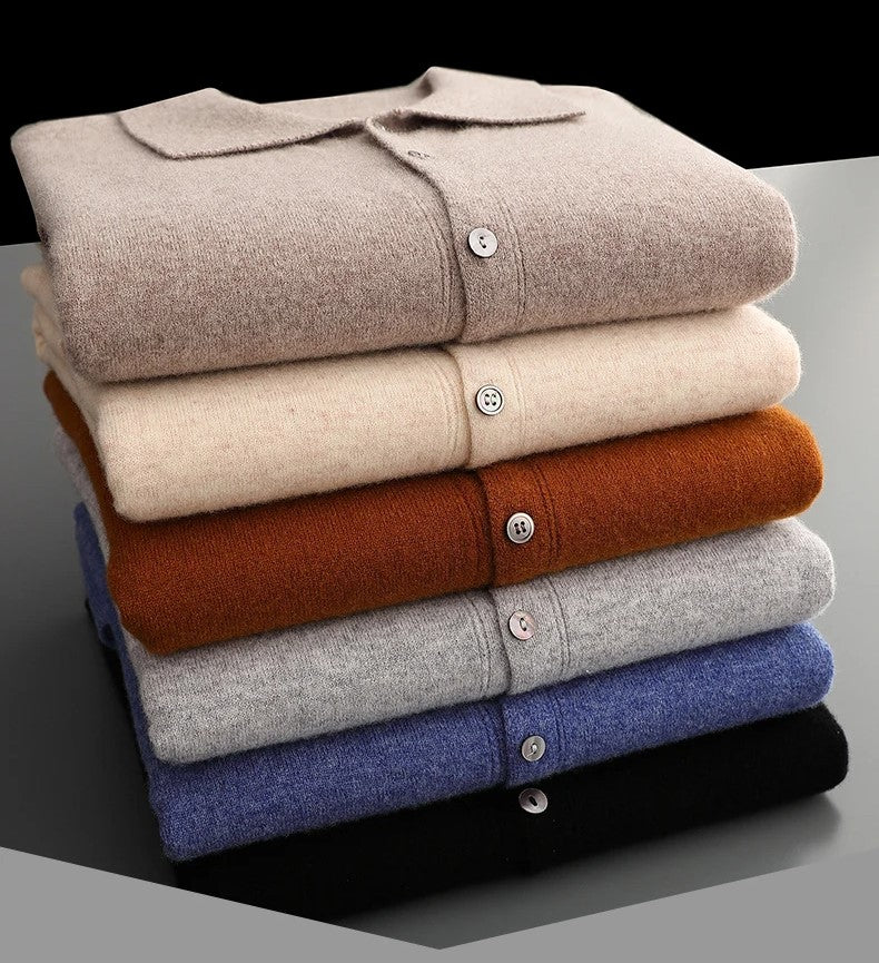 Merino Wool Button Down Polo Collar Sweater for Men | Smart Casual Wear