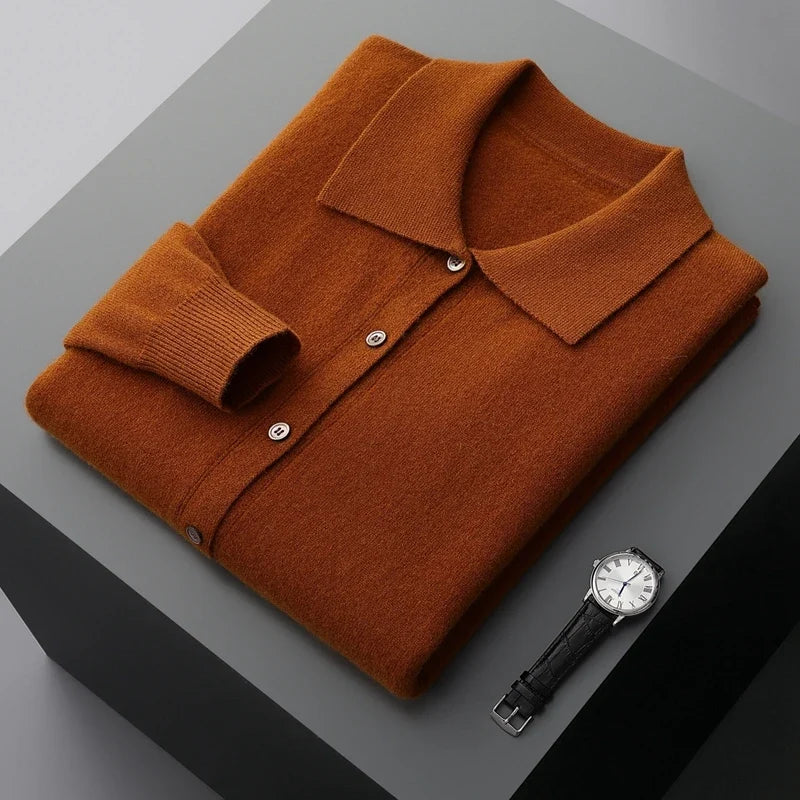 Merino Wool Button Down Polo Collar Sweater for Men | Smart Casual Wear