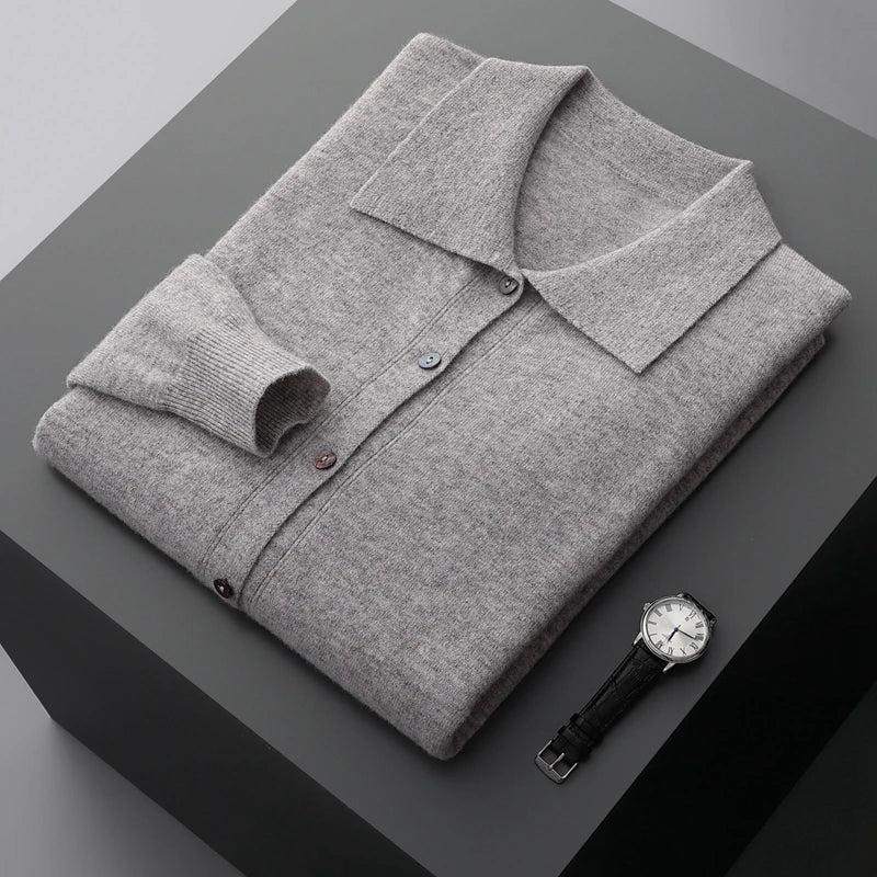 Merino Wool Button Down Polo Collar Sweater for Men | Smart Casual Wear