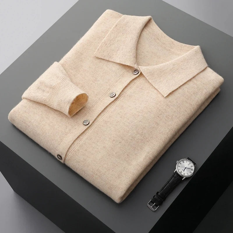 Merino Wool Button Down Polo Collar Sweater for Men | Smart Casual Wear