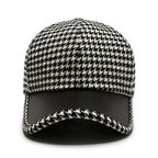 Men’s Houndstooth Cap with Faux Leather Detailing