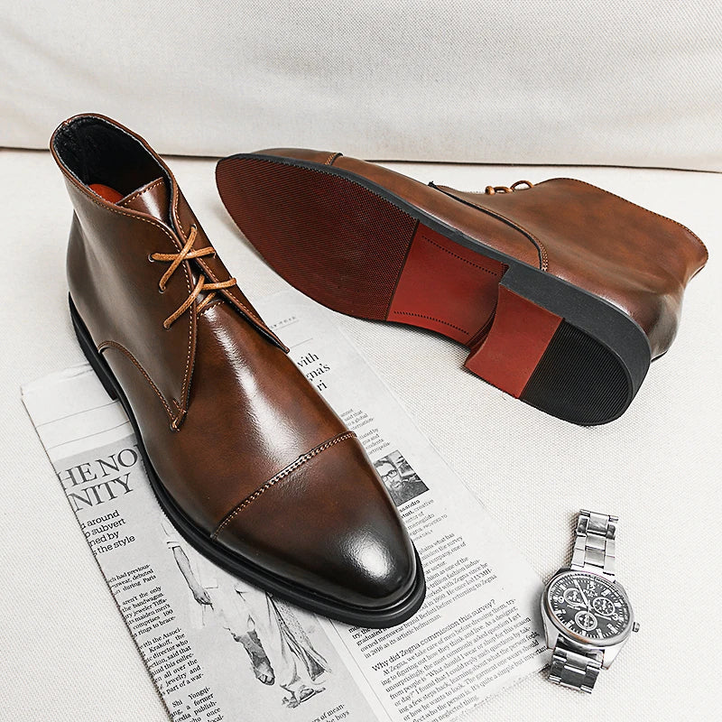 Men’s Leather Ankle Dress Boots with Gloss Finish