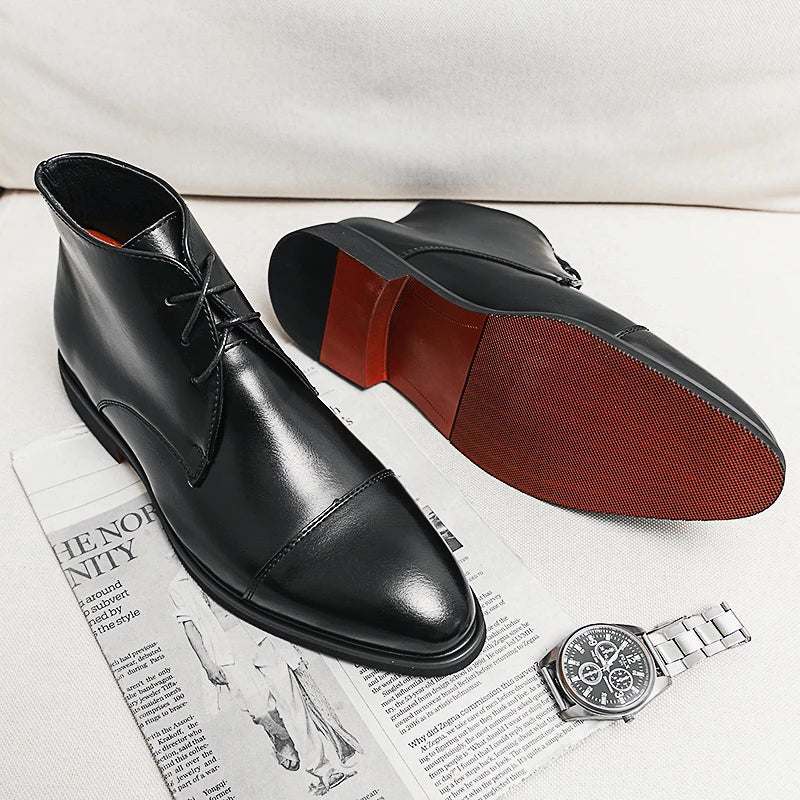 Men’s Leather Ankle Dress Boots with Gloss Finish