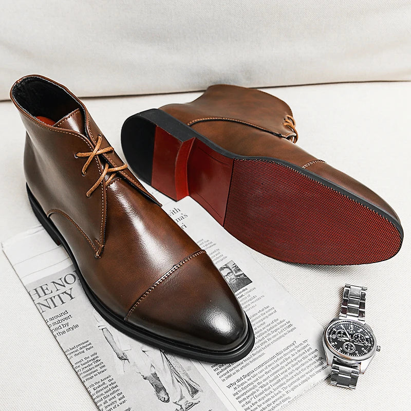 Men’s Leather Ankle Dress Boots with Gloss Finish