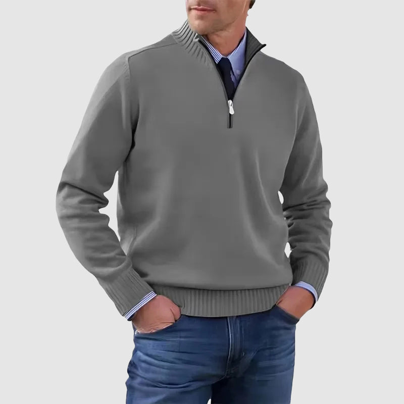 Men’s Quarter-Zip Sweater with Ribbed Collar