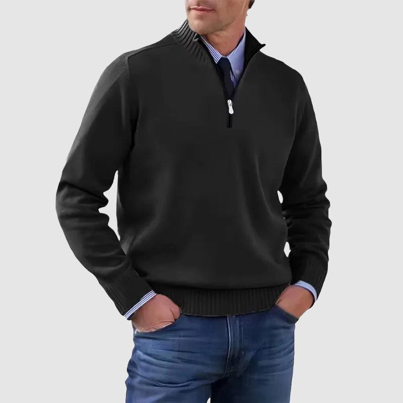 Men’s Quarter-Zip Sweater with Ribbed Collar