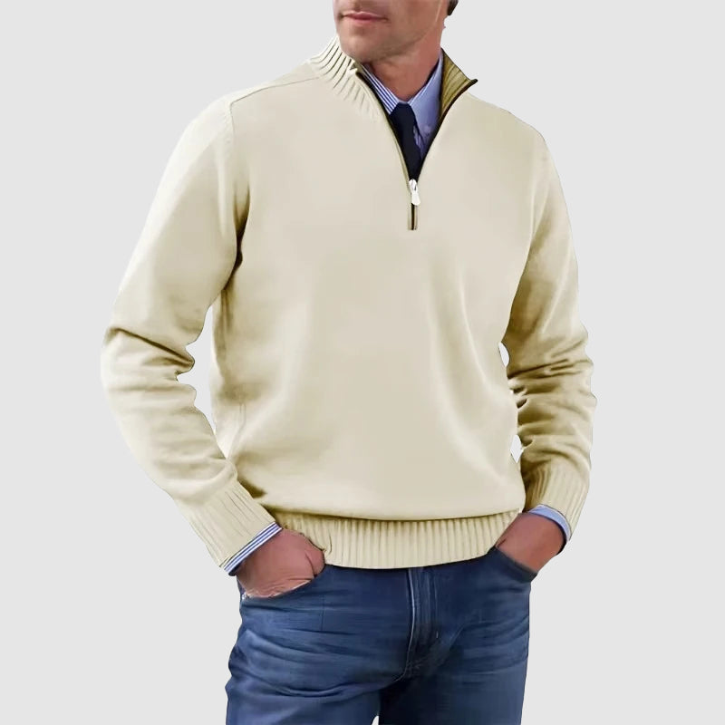 Men’s Quarter-Zip Sweater with Ribbed Collar