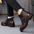 Men’s Two-Tone Genuine Leather Boots with Lace-Up Front