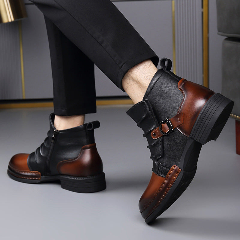 Men’s Two-Tone Genuine Leather Boots with Lace-Up Front