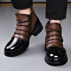 Men’s Two-Tone Genuine Leather Boots with Lace-Up Front