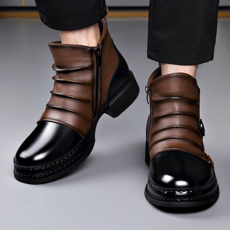 Men’s Two-Tone Genuine Leather Boots with Lace-Up Front