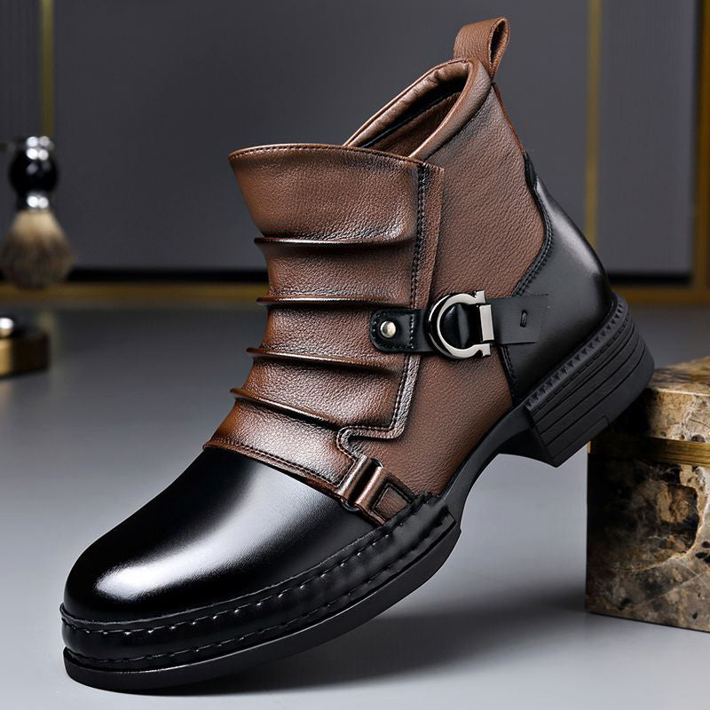 Men’s Two-Tone Genuine Leather Boots with Lace-Up Front