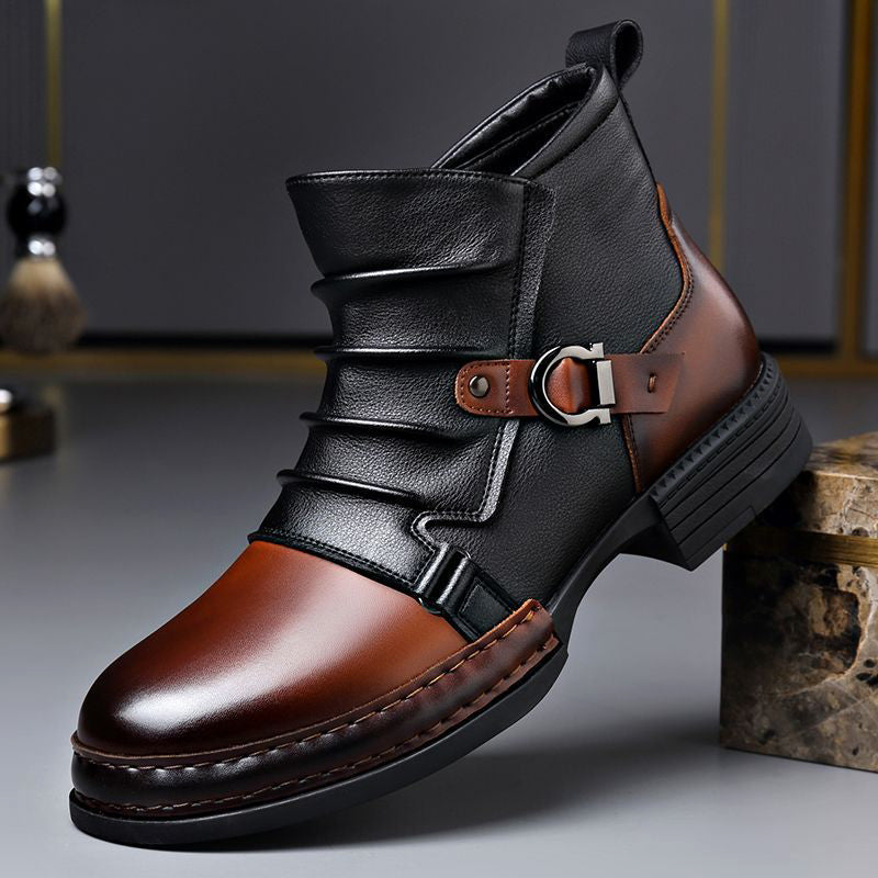 Men’s Two-Tone Genuine Leather Boots with Lace-Up Front