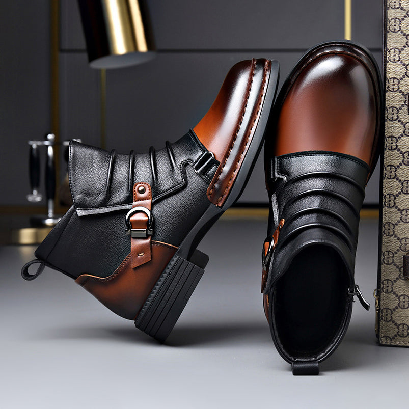 Men’s Two-Tone Genuine Leather Boots with Lace-Up Front