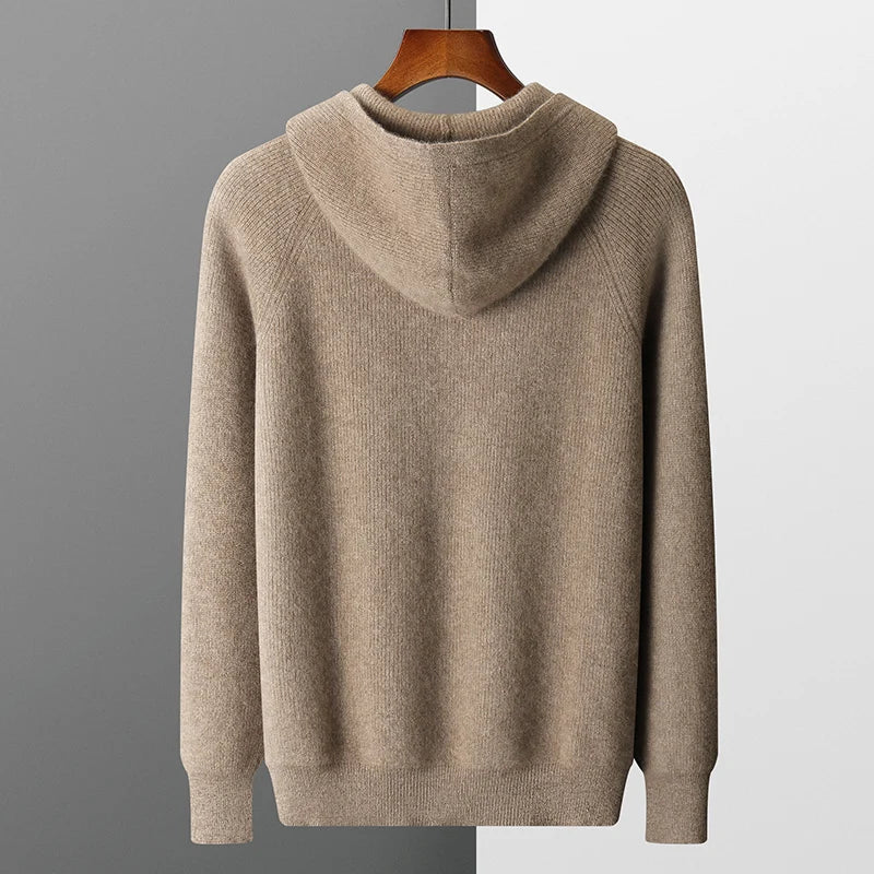 Merino Wool Hooded Knit Cardigan Jacket for Men | Cold Weather Layering