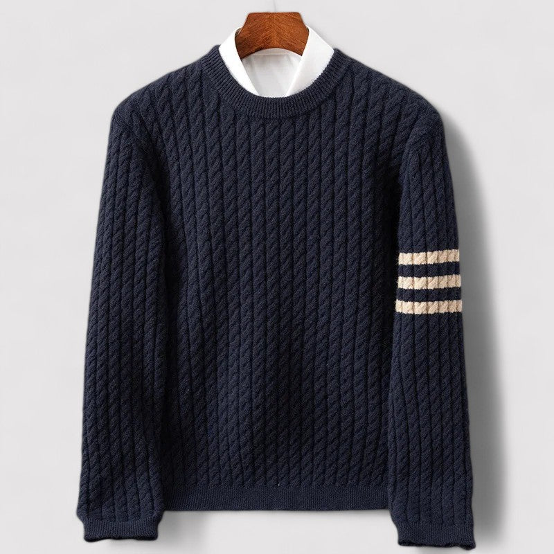 Cable Knit Wool Blend Crew Neck Sweater for Men | Autumn and Winter Wear