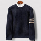 Cable Knit Wool Blend Crew Neck Sweater for Men | Autumn and Winter Wear