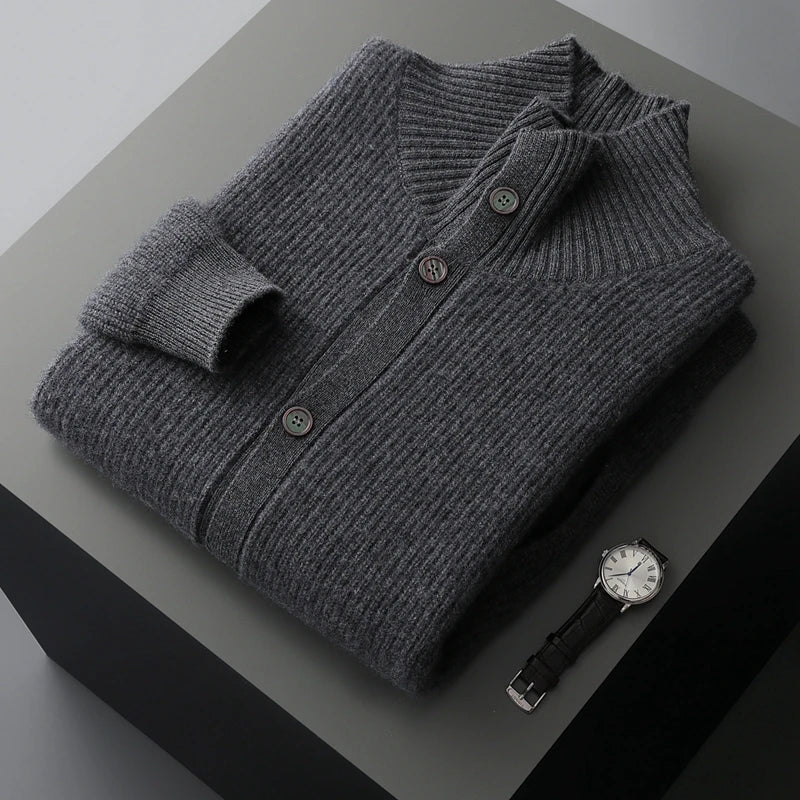 Cashmere High Collar Button Cardigan for Men | Business and Winter Wear
