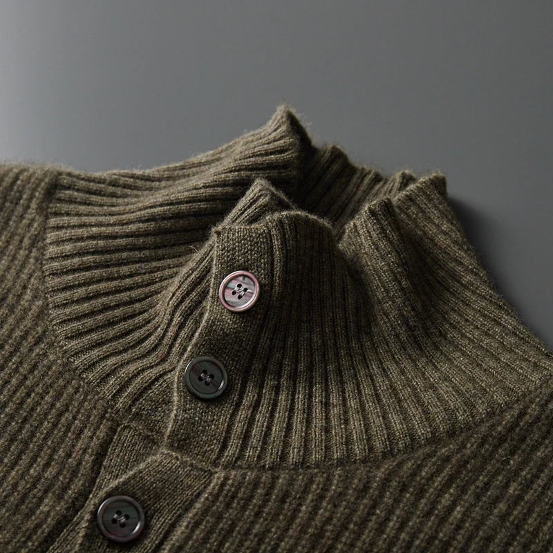 Cashmere High Collar Button Cardigan for Men | Business and Winter Wear