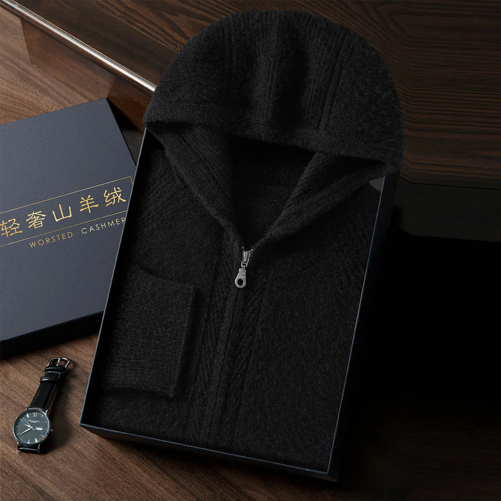 Cashmere Zip Up Hooded Cardigan for Men | Autumn and Winter Layering