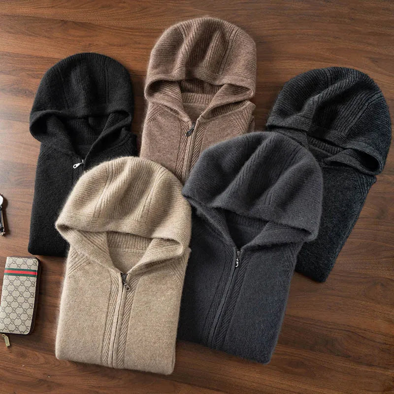 Cashmere Zip Up Hooded Cardigan for Men | Autumn and Winter Layering
