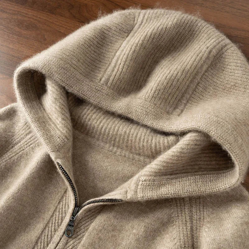 Cashmere Zip Up Hooded Cardigan for Men | Autumn and Winter Layering