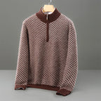 Merino Wool Jacquard Half Zip High Neck Sweater for Men | Autumn and Winter Wear