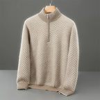 Merino Wool Jacquard Half Zip High Neck Sweater for Men | Autumn and Winter Wear