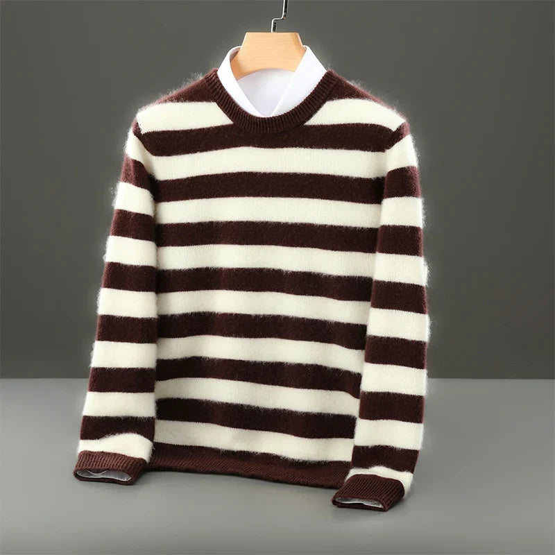 Merino Wool Striped Crewneck Sweater for Men | Autumn and Winter Wear
