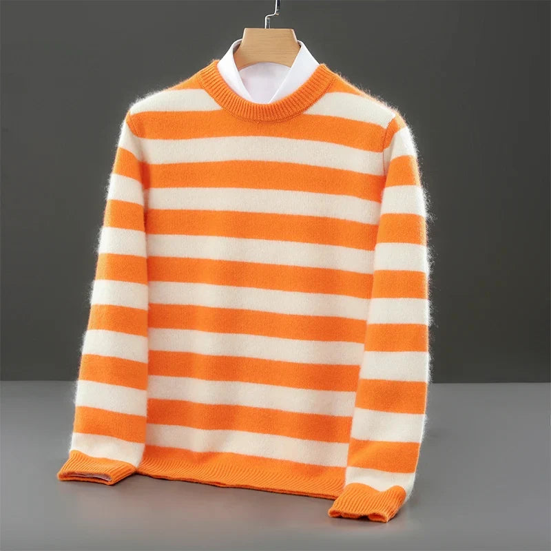 Merino Wool Striped Crewneck Sweater for Men | Autumn and Winter Wear