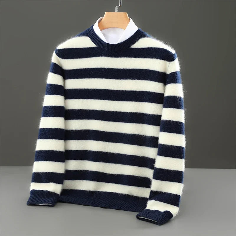 Merino Wool Striped Crewneck Sweater for Men | Autumn and Winter Wear