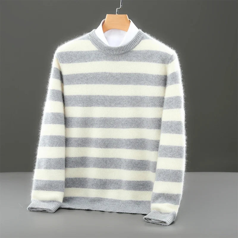Merino Wool Striped Crewneck Sweater for Men | Autumn and Winter Wear