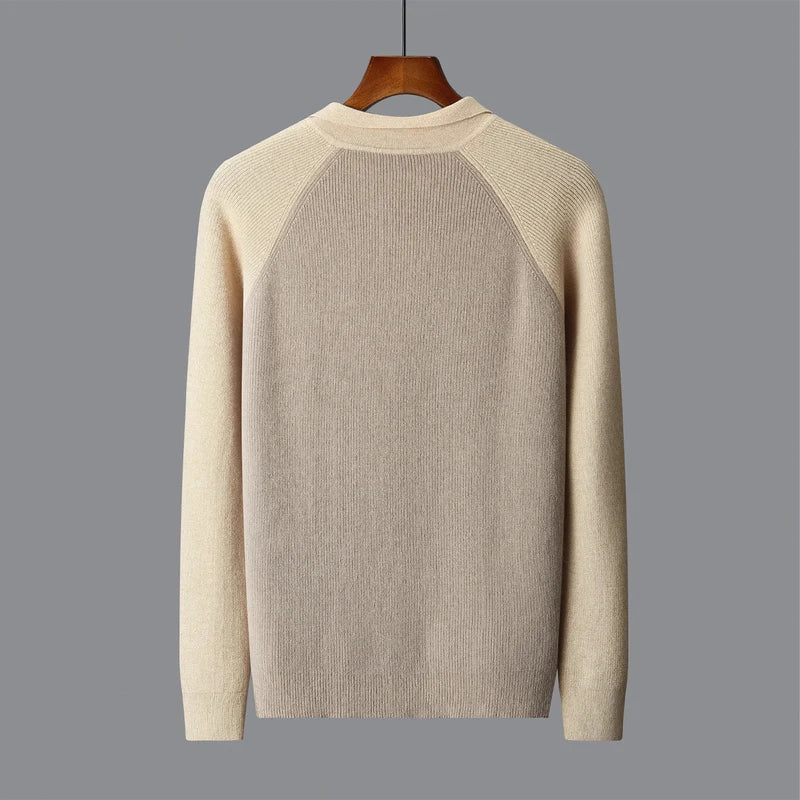 Merino Wool Half Zip Polo Collar Sweater for Men | Autumn and Winter Wear