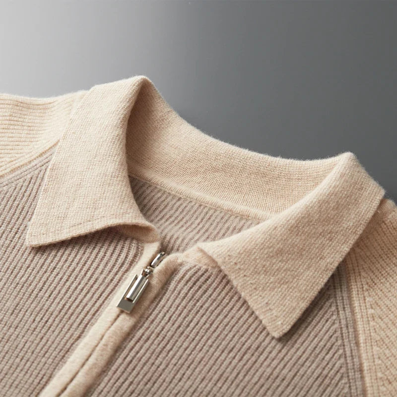 Merino Wool Half Zip Polo Collar Sweater for Men | Autumn and Winter Wear