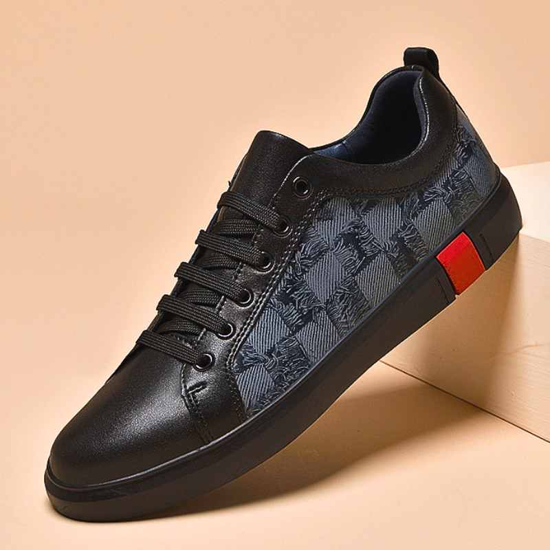 Checkered Panel Leather Low Top Sneakers for Men | Urban and Street Wear