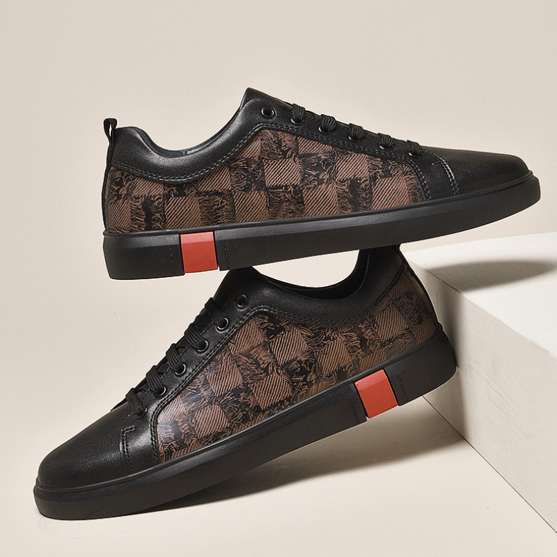 Checkered Panel Leather Low Top Sneakers for Men | Urban and Street Wear