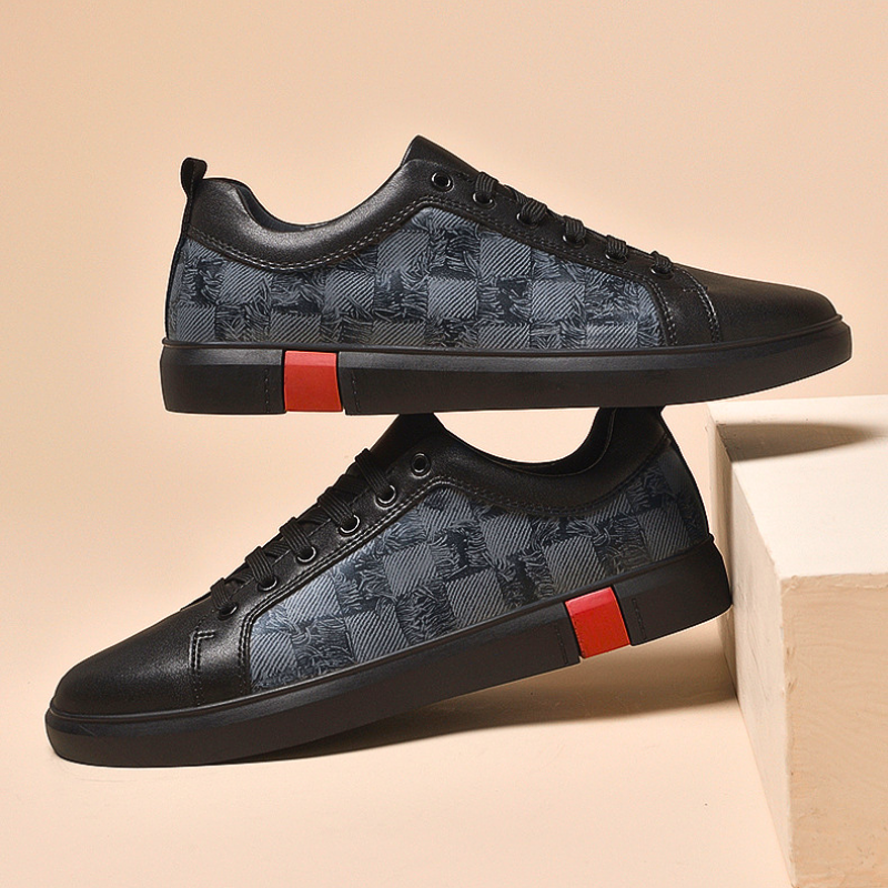 Checkered Panel Leather Low Top Sneakers for Men | Urban and Street Wear