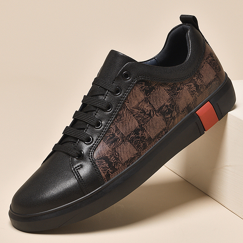 Checkered Panel Leather Low Top Sneakers for Men | Urban and Street Wear