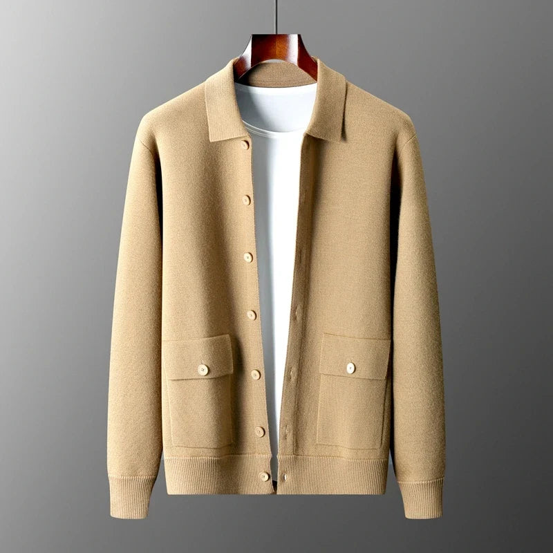 Merino Wool Lapel Collar Knit Cardigan Jacket for Men | Autumn and Winter Layering