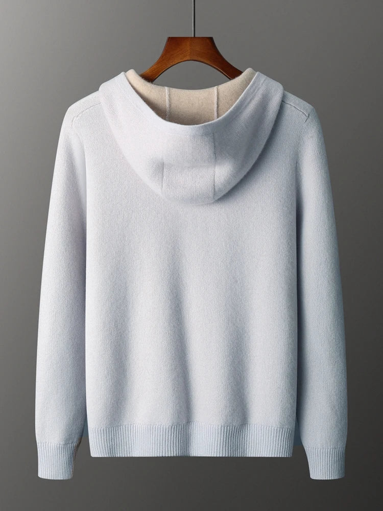 Pure Cashmere Zip Up Hooded Cardigan for Men | Winter Layering