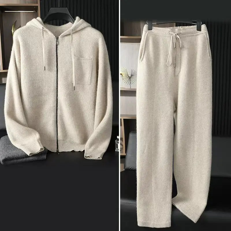Pure Cashmere Full Zip Hooded Cardigan for Men | Autumn and Winter Layering