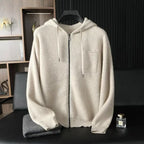 Pure Cashmere Full Zip Hooded Cardigan for Men | Autumn and Winter Layering