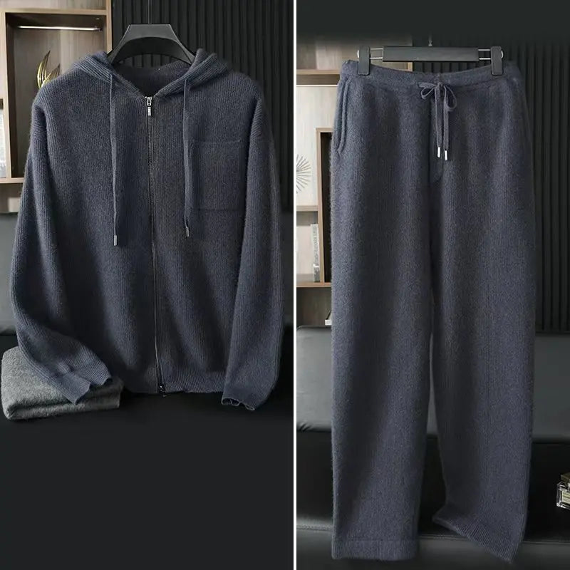 Pure Cashmere Full Zip Hooded Cardigan for Men | Autumn and Winter Layering